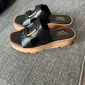 Franco Sarto Black Chunky Platform Sandals